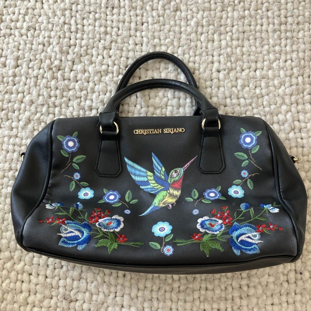 Christian‎ Siriano Purse Handle Black Floral Hummingbird Embroidered Y2K